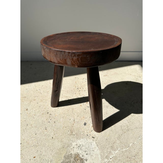 Low Small Hollow Upcycled Teak Tripod Stool For Sale - Image 12 of 12