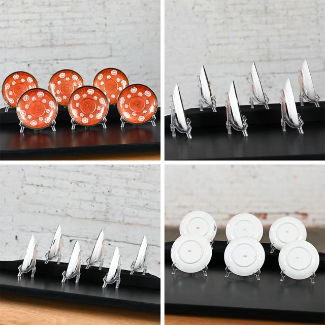 Red Mid-20th Century Oriental Chinese Red & Gold Hand Painted Porcelain Tea Set Made in Japan For Sale - Image 8 of 12