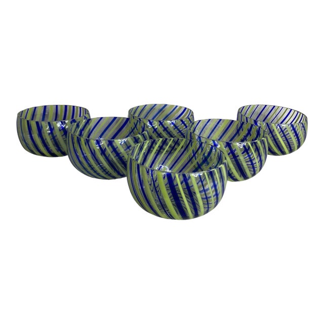 Late 20th Century Hand-Blown Vinini-Style Bowls- Set of 6 For Sale