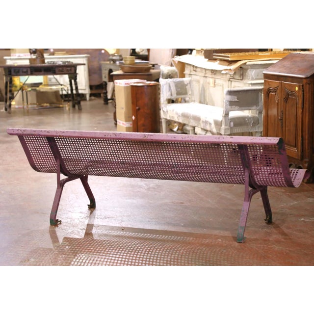Metal Early 20th Century French Painted Iron Garden Bench With Perforated Seat For Sale - Image 7 of 7