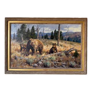 2006 Brian A. Grimm (B. 1968) “Watchful Eye” Original Wildlife Impressionist Oil on Masonite Painting – Rustic Wood Framed For Sale