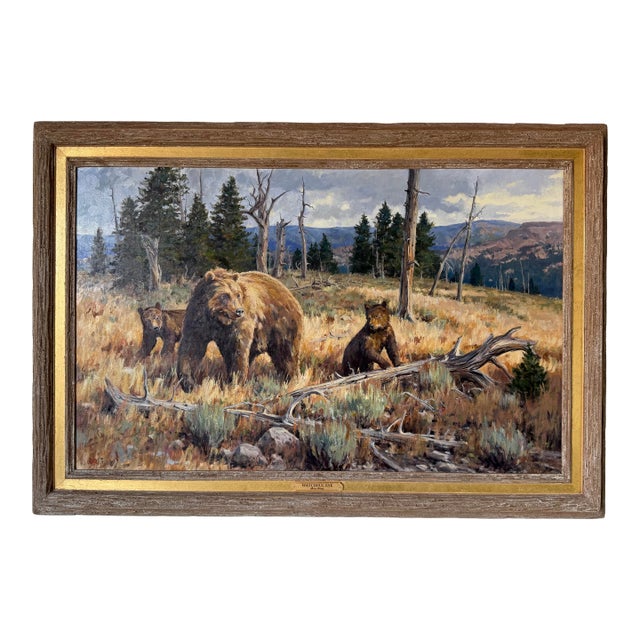2006 Brian A. Grimm (B. 1968) “Watchful Eye” Original Wildlife Impressionist Oil on Masonite Painting – Rustic Wood Framed For Sale