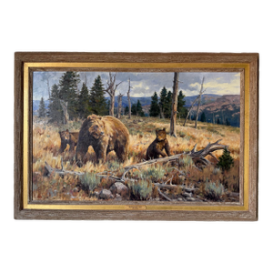 2006 Brian A. Grimm (B. 1968) “Watchful Eye” Original Wildlife Impressionist Oil on Masonite Painting – Rustic Wood Framed