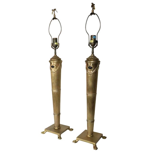 Traditional Late 20th Century Neo Classical Brass Table Lamps by Chapman - a Pair For Sale - Image 3 of 13