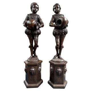 Large Bronze Elizabethan Page Boy Fountain Statues, 20th Century, Set of 2 For Sale