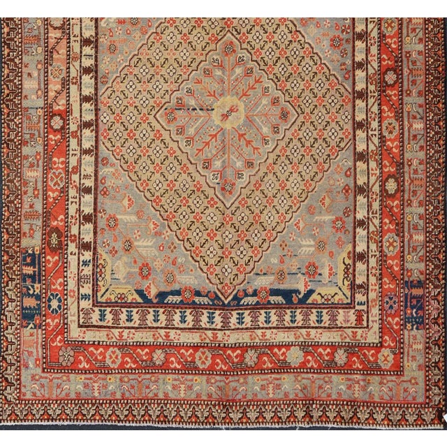 Large Antique Khotan Gallery Rug With Layered Diamond Design in Yellow, Orange, Brown & Gray For Sale - Image 4 of 5
