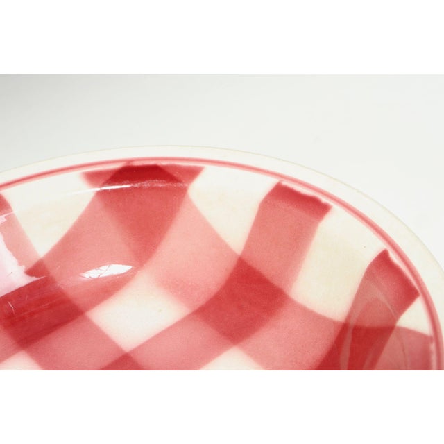 Vintage French Raspberry Tartan Plaid Porcelain Bowl by Faïencerie Givors For Sale - Image 9 of 15