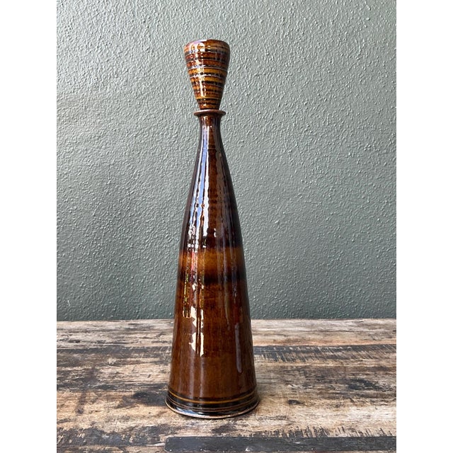 Vintage Handcrafted Brown Pottery Bottle For Sale - Image 10 of 13