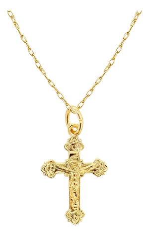 Small Gold Crucifix with Celtic Design 14k Yellow Gold 16"