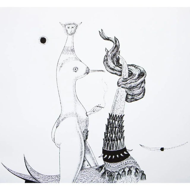 Rare original period black and white offset lithograph print Composition No. 11 by Swedish surrealist artist Max Walter...