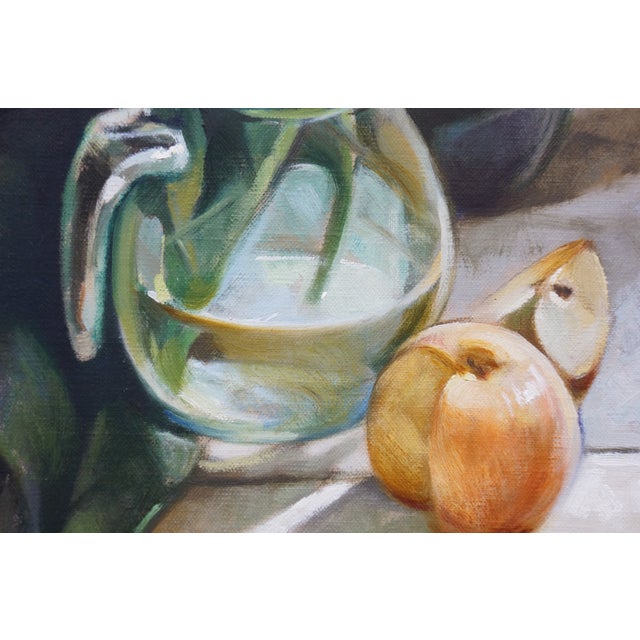 Vintage Still Life Oil Painting White Irises in Glass Vase Realism Framed For Sale - Image 6 of 11