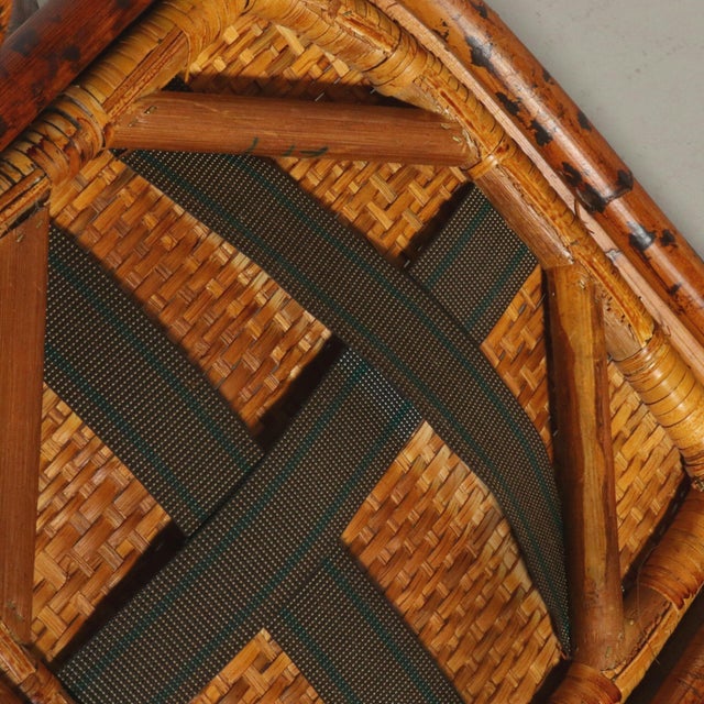 1970's Spotted Bamboo and Wrapped Rattan Iron Side Chair For Sale - Image 9 of 10