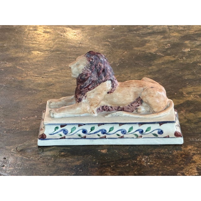 19th Century English Polychrome Pottery Lion For Sale - Image 4 of 7