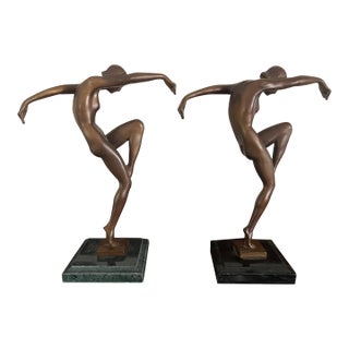 1970s Art Deco Bronze French Female Dancers - Pair For Sale