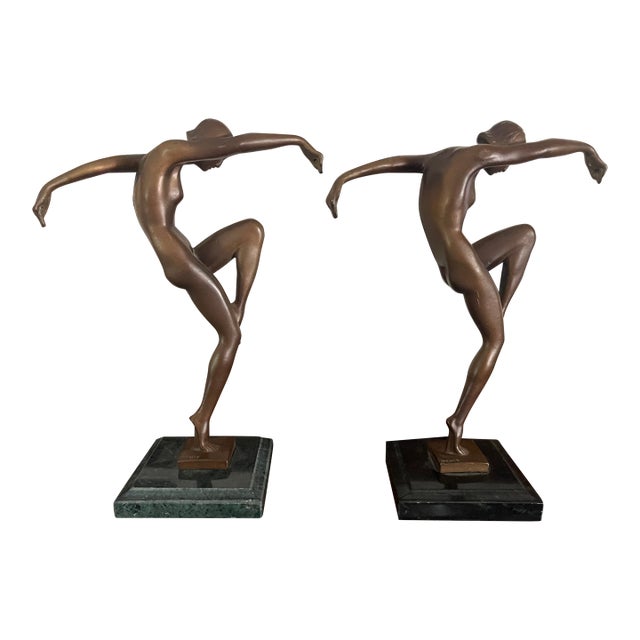 1970s Art Deco Bronze French Female Dancers - Pair For Sale