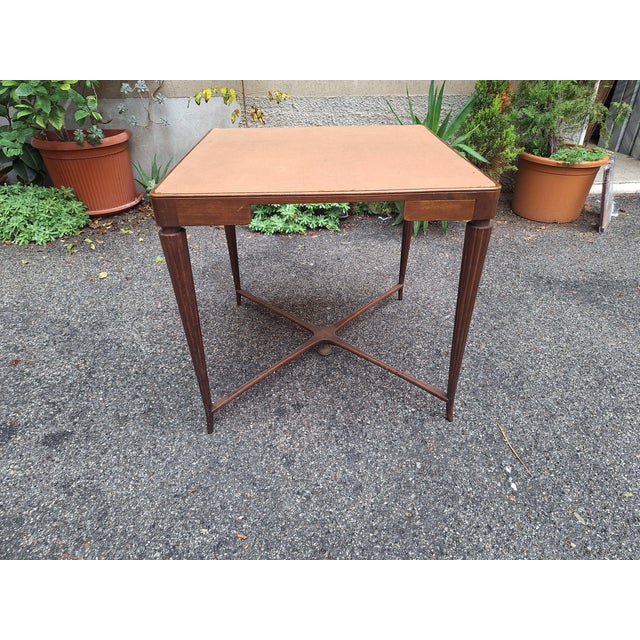 Art Deco Game Table with Worked Wood and Brown Cloth Top, 1940s For Sale - Image 9 of 11