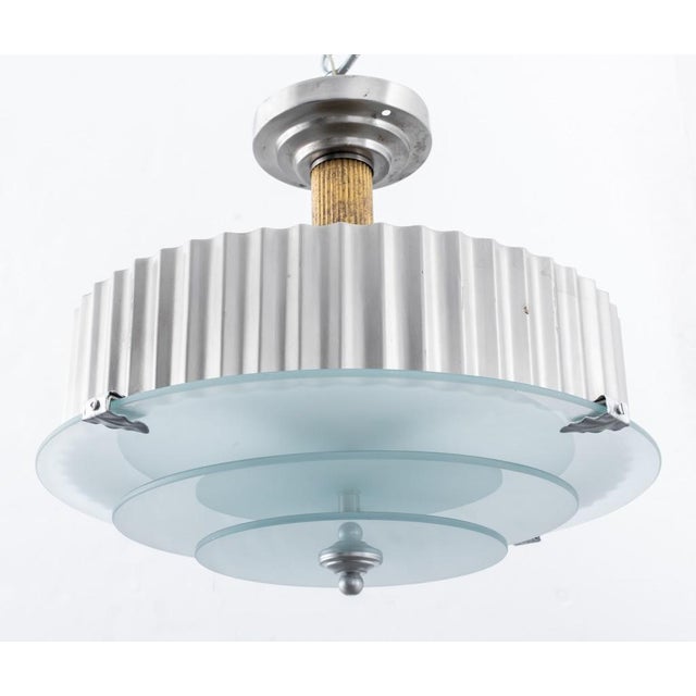 Late 20th Century Art Deco Donald Deskey Style Glass Disc Chandelier For Sale - Image 5 of 11