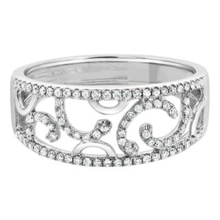Antique Style Diamond Ring 18k White Gold, Size 4 For Sale