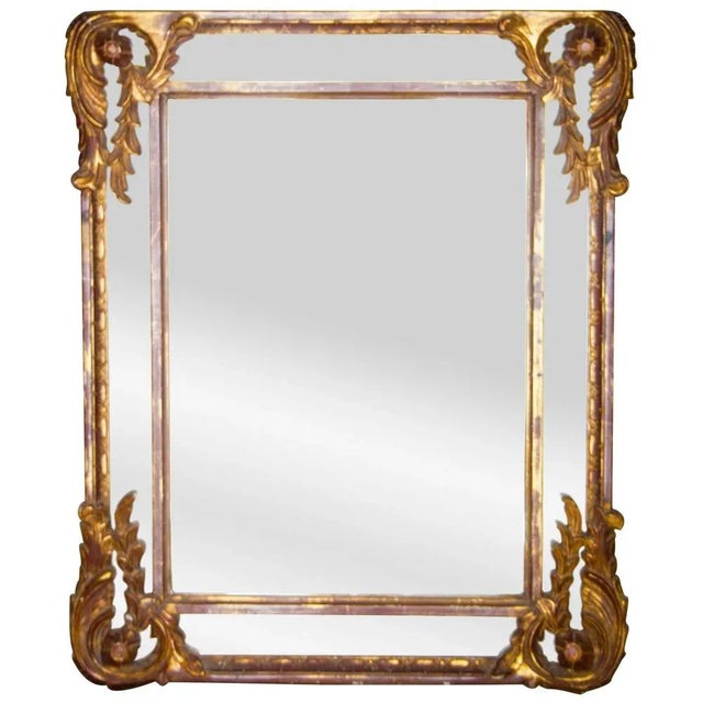 Regency Style Gold Foil Hand Carved Wooden Rectangular Mirror, 1970s For Sale - Image 6 of 6