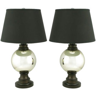Spherical Mercury Glass Table Lamps - a Pair For Sale