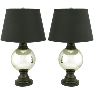 Spherical Mercury Glass Table Lamps - a Pair For Sale