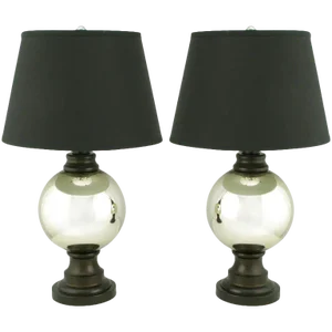 Spherical Mercury Glass Table Lamps - a Pair