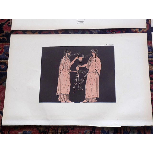 Early 19th Century Authentic Antique Early 19th Century Large Folio Hand Colored Neoclassical Greek Vase Motif Lithographs - Set of 6 For Sale - Image 5 of 11