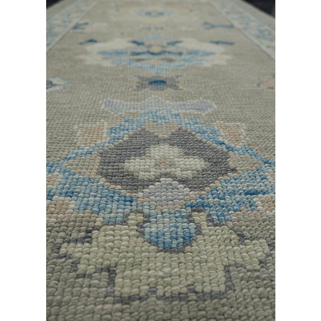 Modern Turkish Oushak Rug Gray, Blue & Olive Green Handwoven Wool Rug 3' X 6'3" For Sale - Image 3 of 10