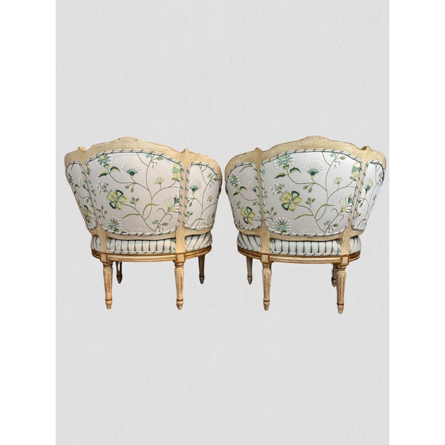French Antique French Painted Frame Chairs Striped Upholstery, Pair For Sale - Image 3 of 15