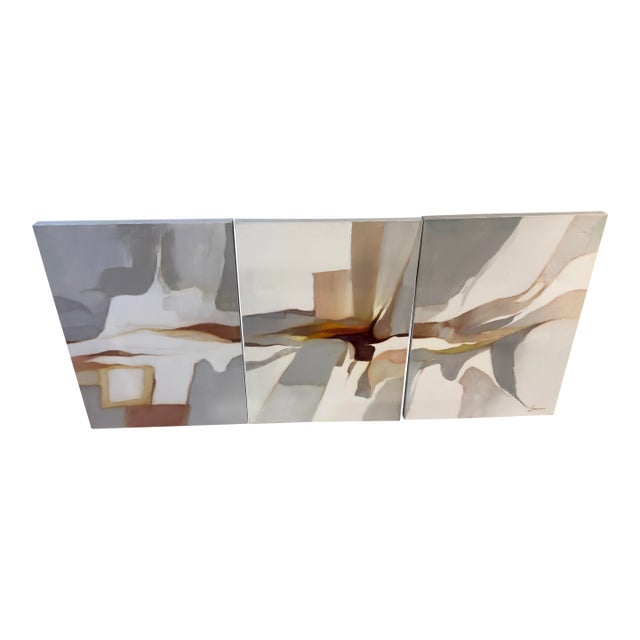 R. Lawson “Interlude” Vintage Abstract Triptych Painting For Sale