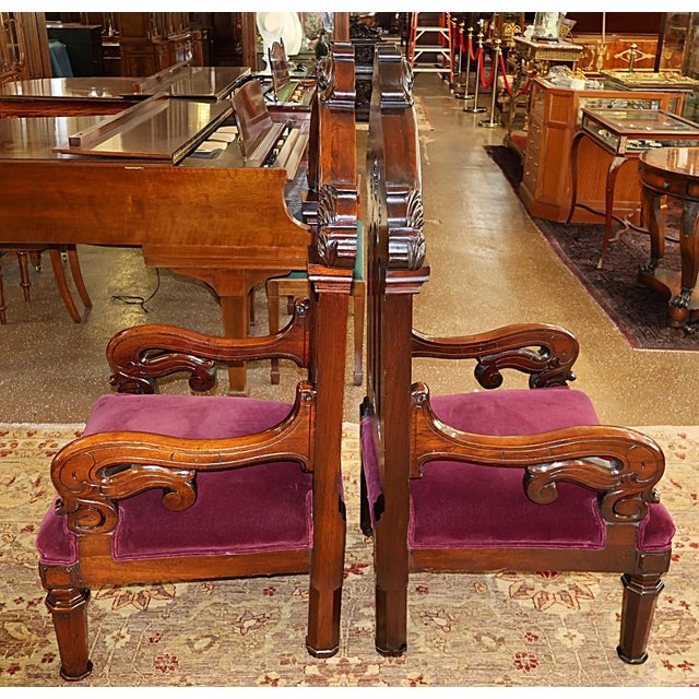 Gothic Pair of 19th Century American Gothic Mahogany Arm Chairs For Sale - Image 3 of 10
