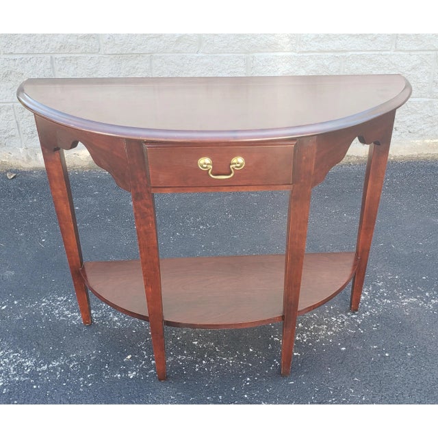 Late 20th Century Solid Cherry Tiered Single Drawer Demi-Lune Console Table For Sale - Image 12 of 12