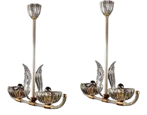 Art Deco Murano Glass & Brass Pendants or Lanterns from Barovier, Set of 2