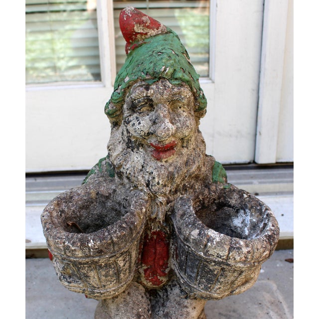 Mid-20th Century English Cast Stone Garden Gnome Double Planter For Sale - Image 4 of 5