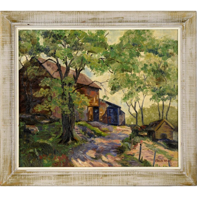 Green Barn in the Shade - Farm Landscape by Claude Wolf For Sale - Image 8 of 8