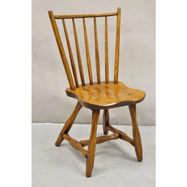 Antique Hunt Country Furniture Colonial Pine Wood Hickory Style Side Chairs Pair For Sale - Image 11 of 11