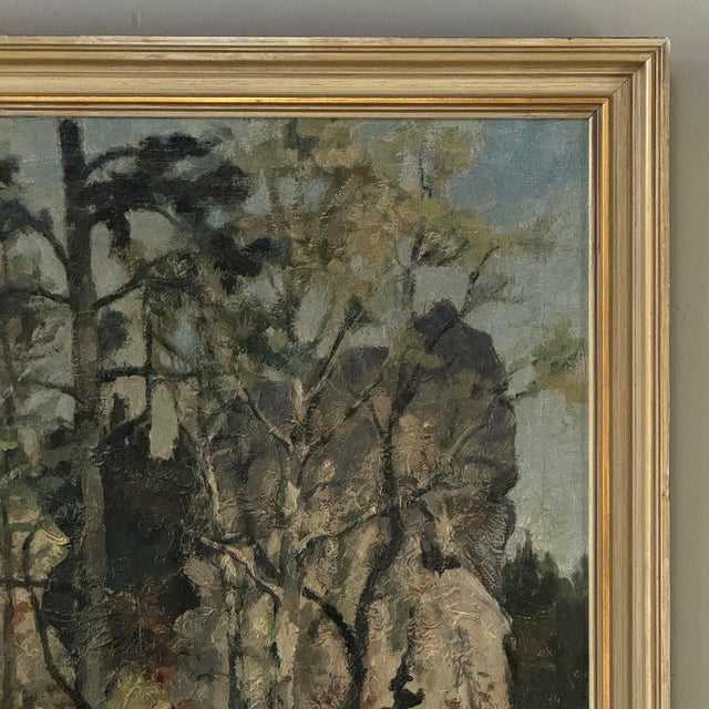 Dark Gray Antique Framed Oil Painting on Canvas by Arthur H. Maillien (1888-1962) 'Sunlit Trees' For Sale - Image 8 of 15