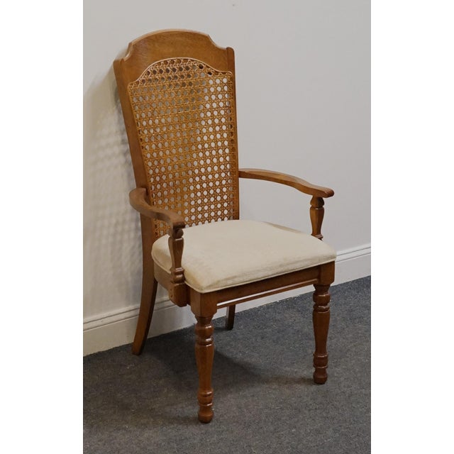 Mediterranean Singer Furniture Solid Golden Oak Mediterranean Cane Back Dining Arm Chair 505-07 For Sale - Image 3 of 10