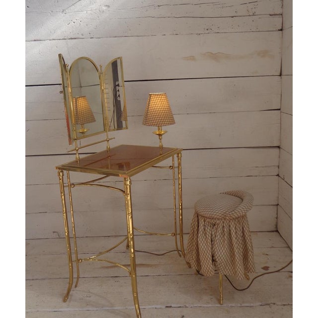 Metal Dressing Table with Lamp and Seat in Faux Bamboo, 1950s, Set of 2 For Sale - Image 7 of 18