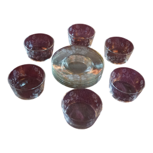Antique Crystal Etched Dessert Set of 6