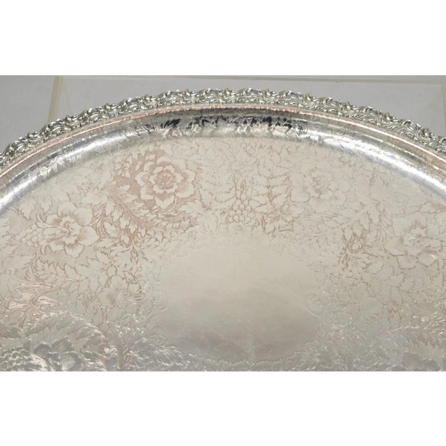 Antique English Victorian Silver Plated Repousse Oval Serving Platter Bar Tray For Sale In Philadelphia - Image 6 of 12