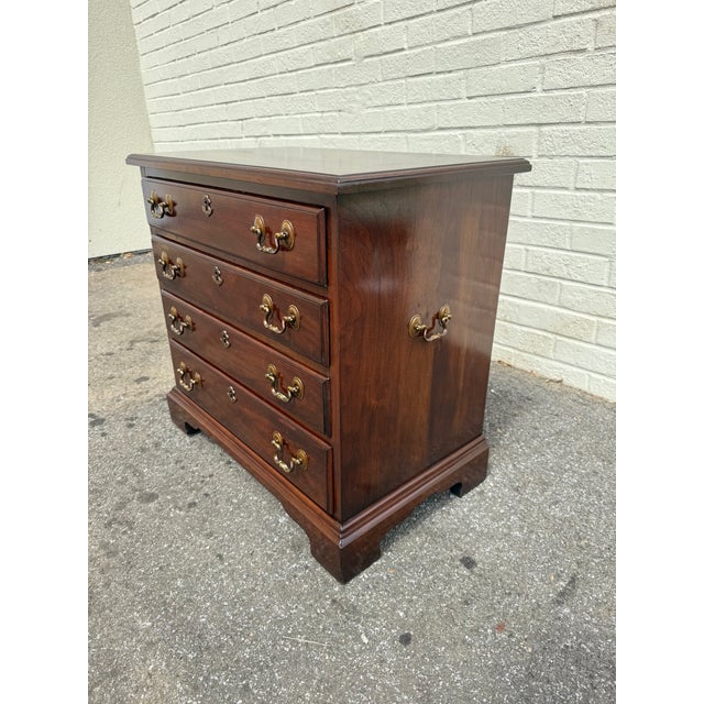 Pair of Vintage Henkel Harris Chippendale Style Black Cherry 4 Drawer Nightstands or Chests. For Sale - Image 16 of 18