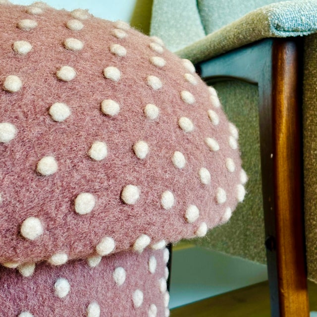 Not Yet Made - Made To Order Mushroom Ottoman in Petal Pink Wool Dot For Sale - Image 5 of 10