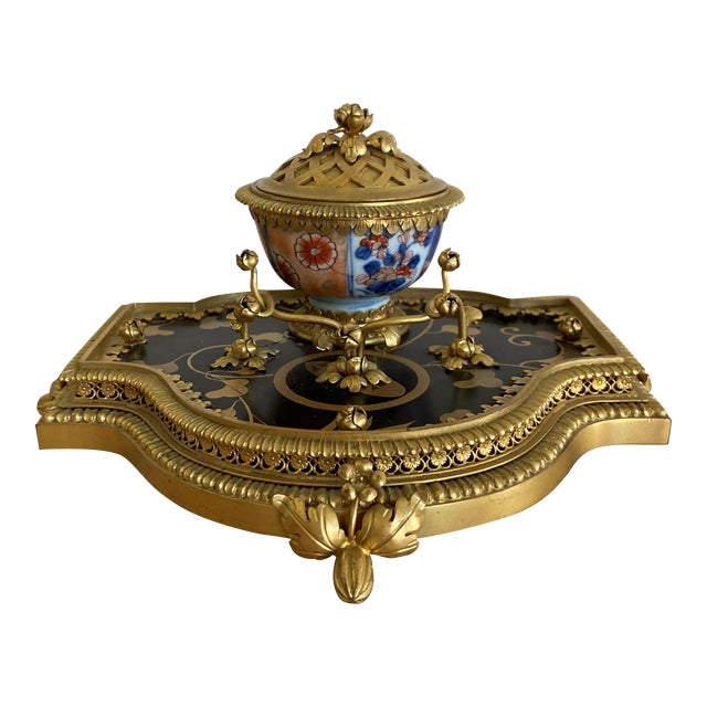 Vintage Imari French Inkpot and Pen Holder For Sale