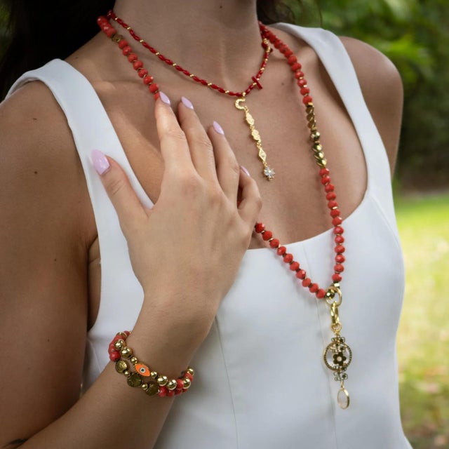 Evil Eye & Shell Symbol Gold Beaded Protection Bracelet Set For Sale - Image 4 of 7