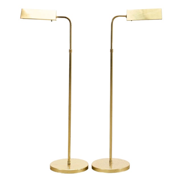 Mid 20th Century Pair of Mid-Century Modern Brass Adjustable Pharmacy Floor Lamps For Sale