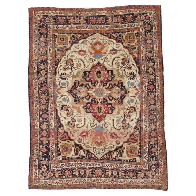 Antique Persian Lavar Kerman Oriental Carpet, Handmade, White, Navy, Jewel Tone For Sale - Image 16 of 18