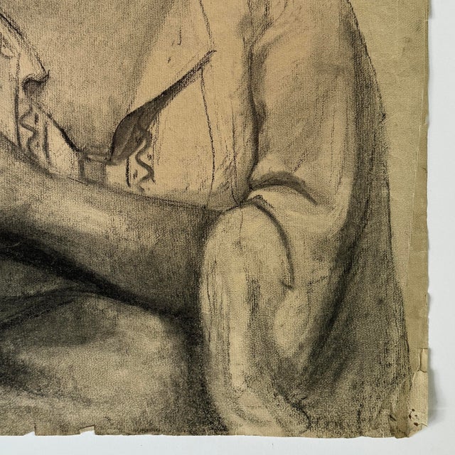 Portraiture Antique Italian Realist Charcoal Portrait of a Woman, Signed For Sale - Image 3 of 5