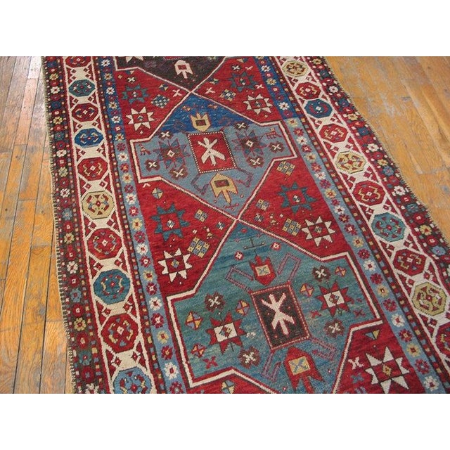 Antique Late 19th Century Tribal Geometric Caucasian Kazak Red Runner Rug For Sale - Image 4 of 9