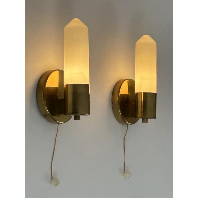 Bauhaus Brass & Opaline Glass Sconces, Germany, 1950s, Set of 2 For Sale - Image 14 of 18